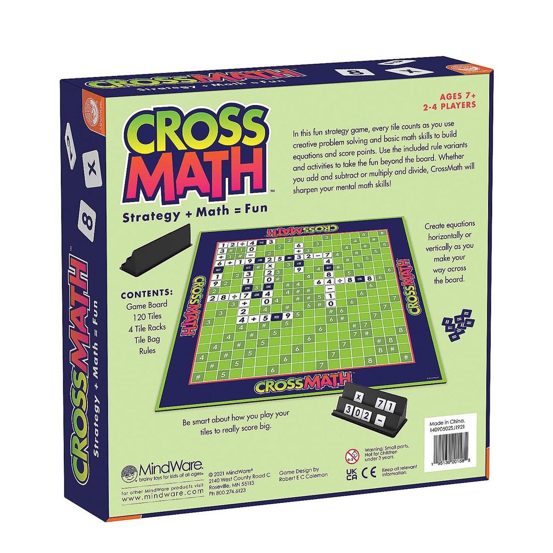 back of package for the CrossMath Game By Mindware