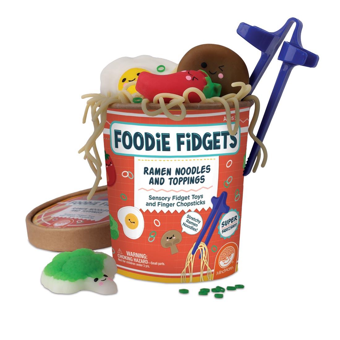 Foodie Fidgets Ramen Noodles and Toppings, showing packaging and some of the contents
