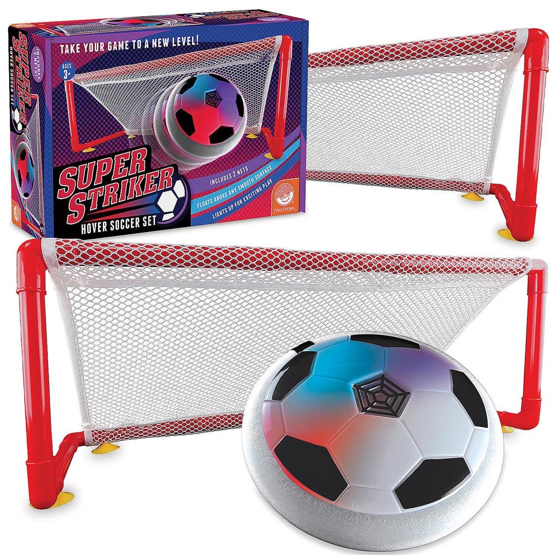 box and contents of Super Striker Hover Soccer Set By Mindware