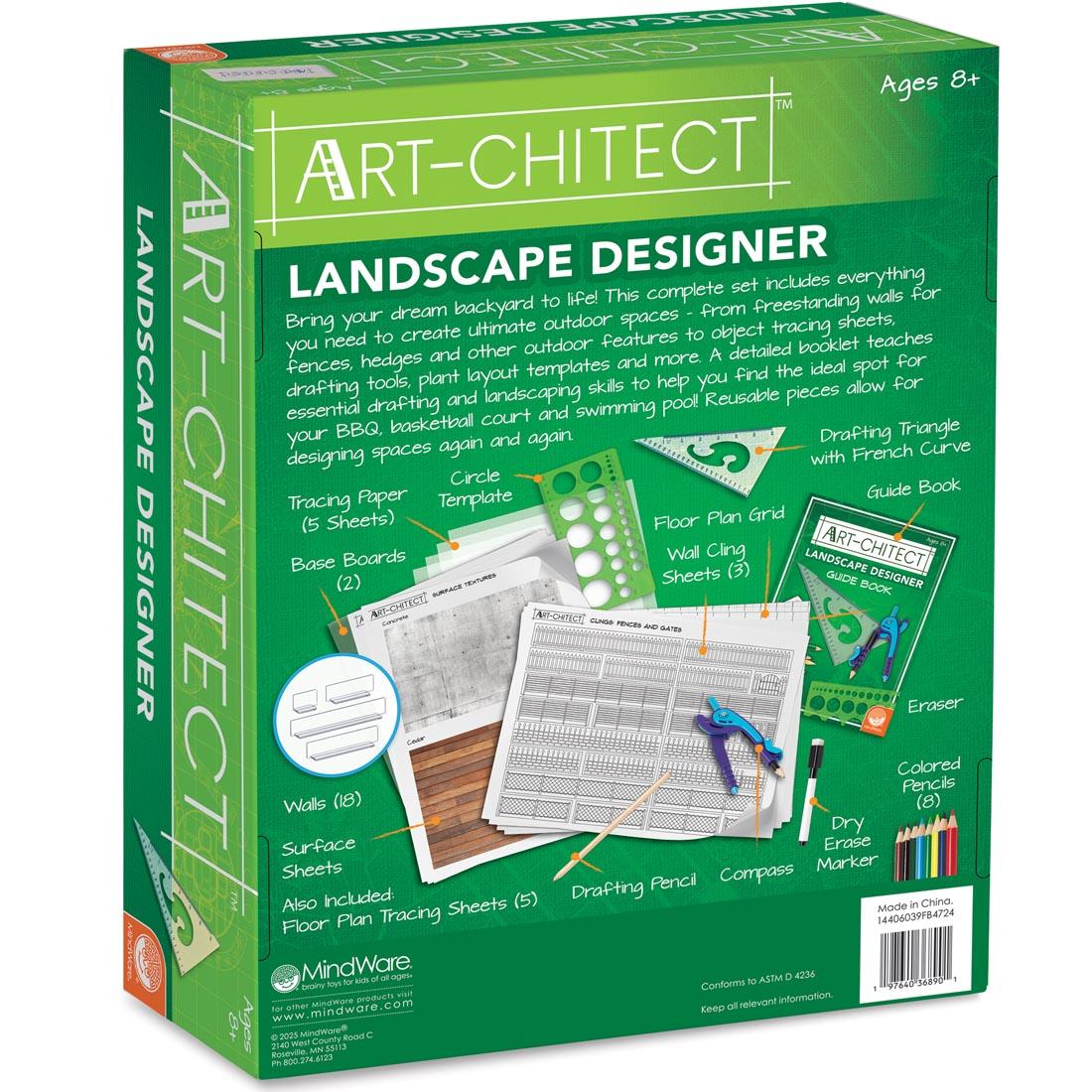 back package of Art-chitect Landscape Designer Building Set, showing picture of contents