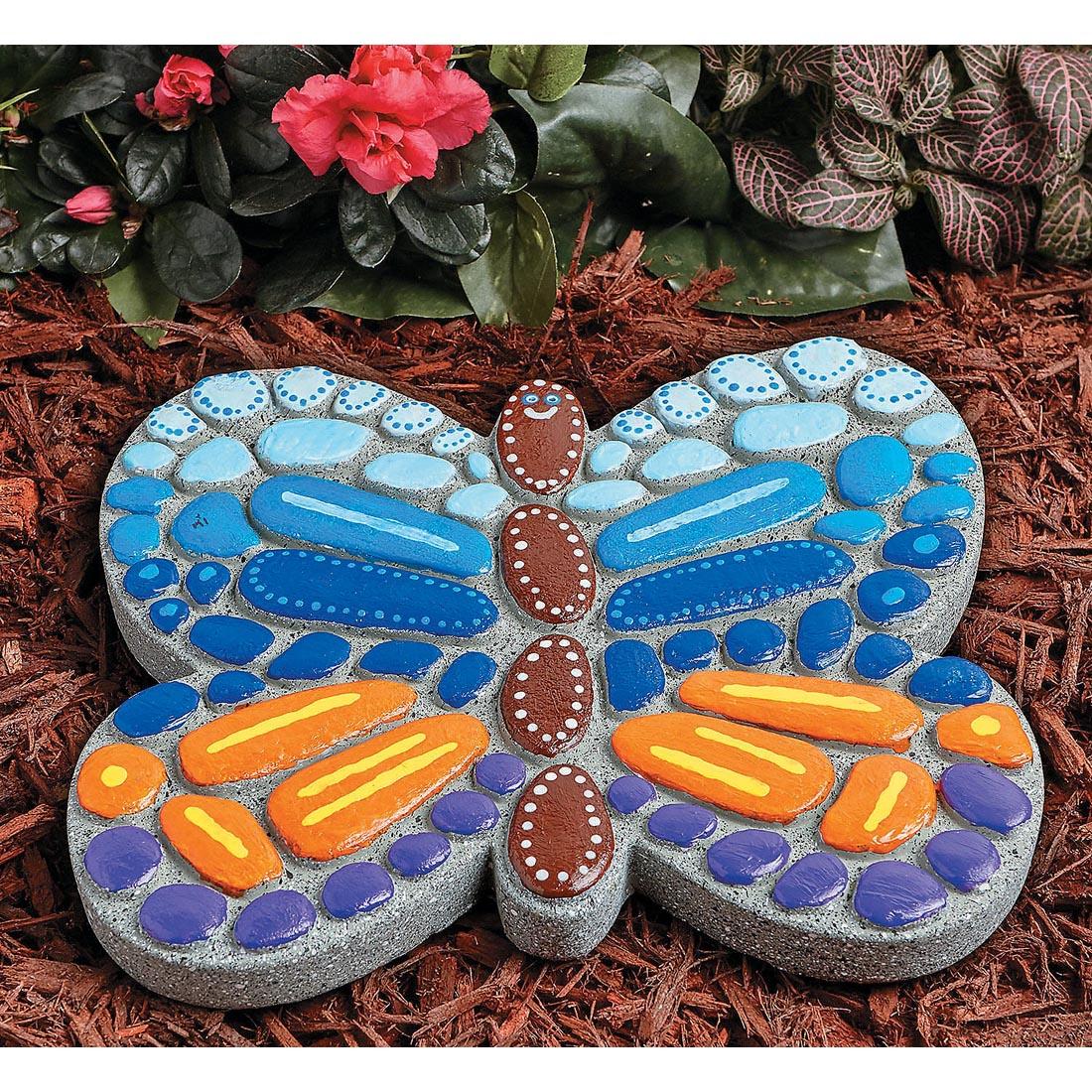 Finished project from the Paint Your Own Stepping Stone Butterfly Kit