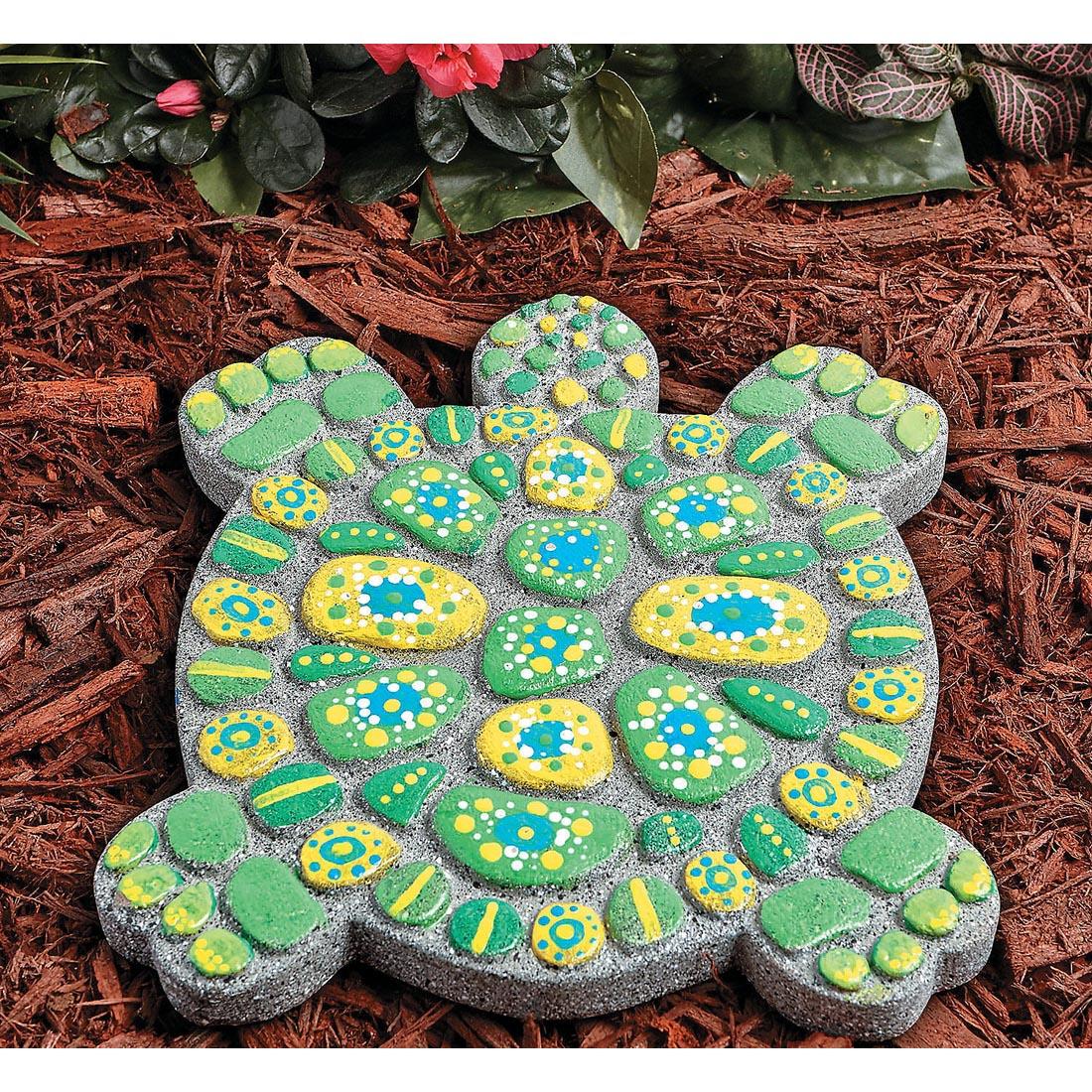 Finished project from the Paint Your Own Stepping Stone Turtle Kit