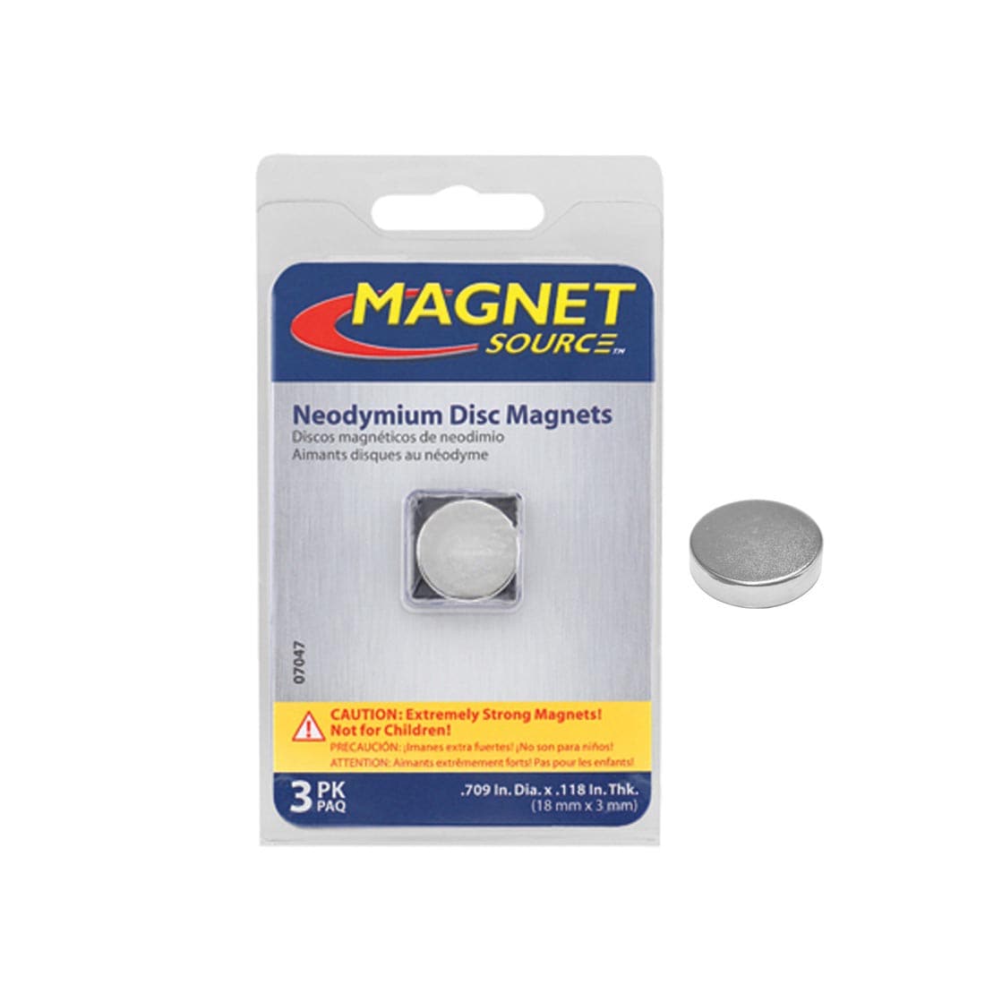 Magnet Source Neodymium Disc Magnet 3-Pack plus one shown outside of package