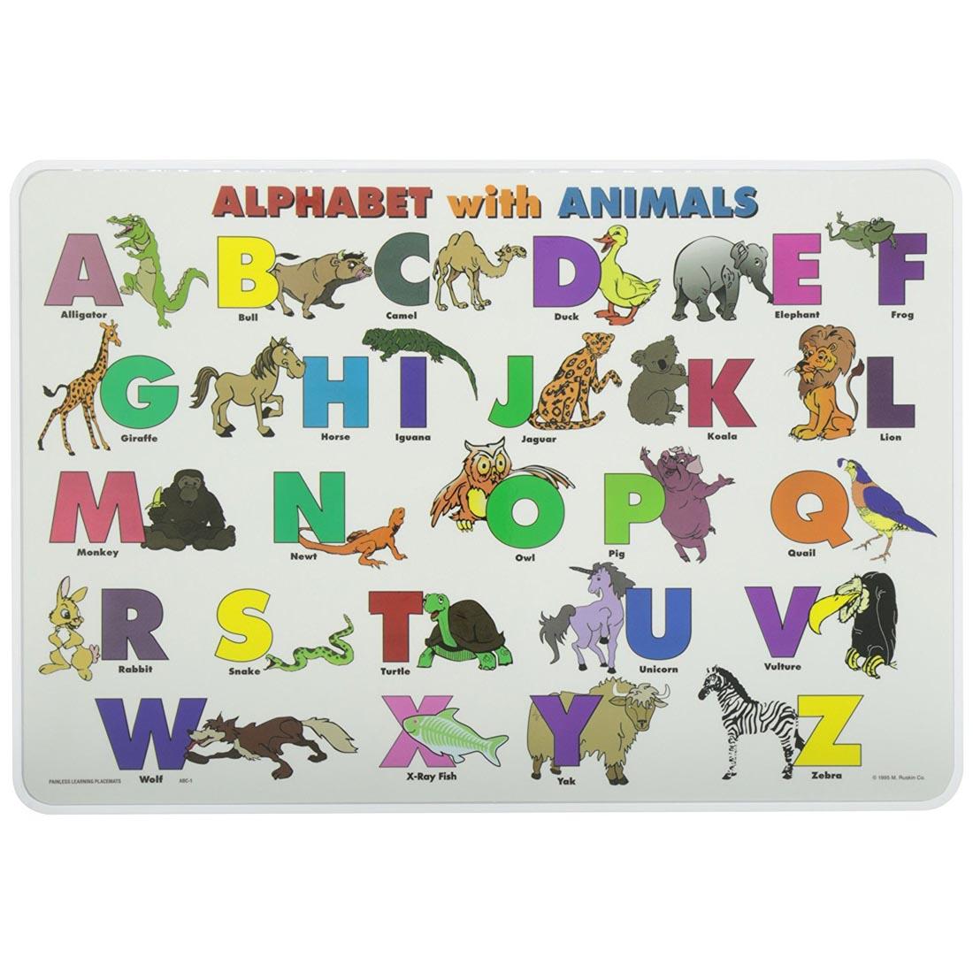 Alphabet With Animals Painless Learning Placemat