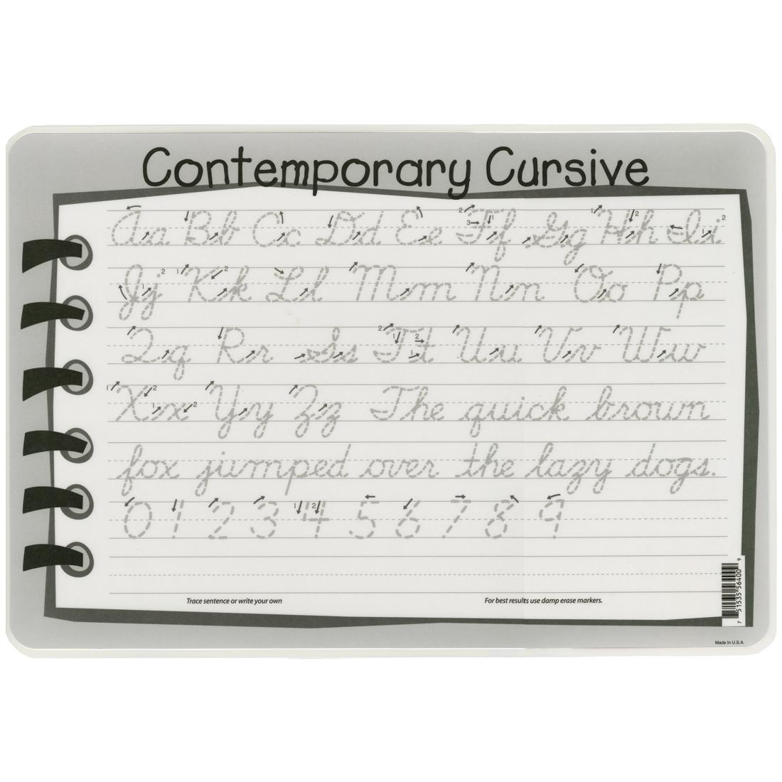 back side of the Contemporary Cursive Painless Learning Placemat