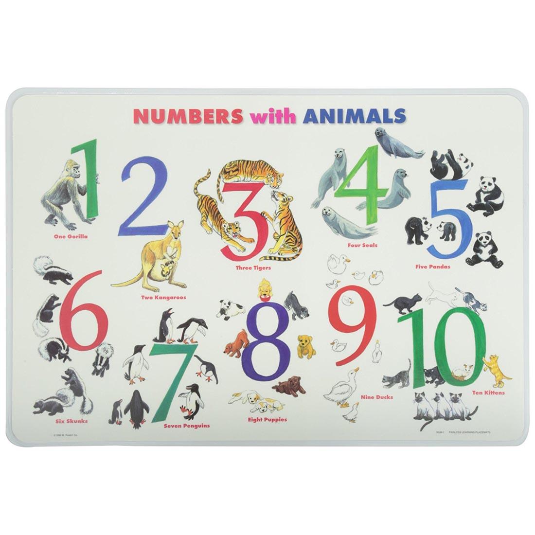 Numbers With Animals Painless Learning Placemat