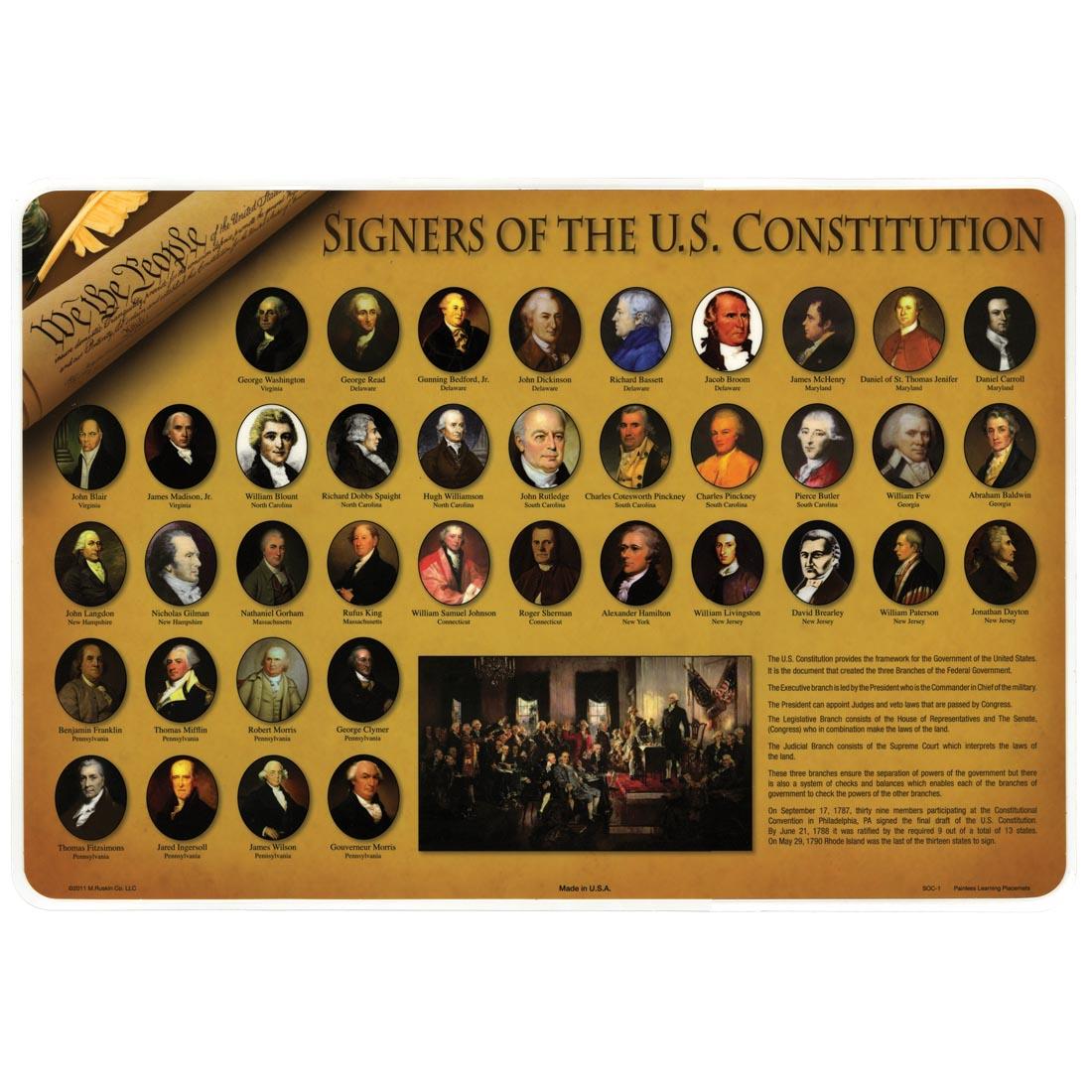 Signers of The U.S. Constitution Painless Learning Placemat