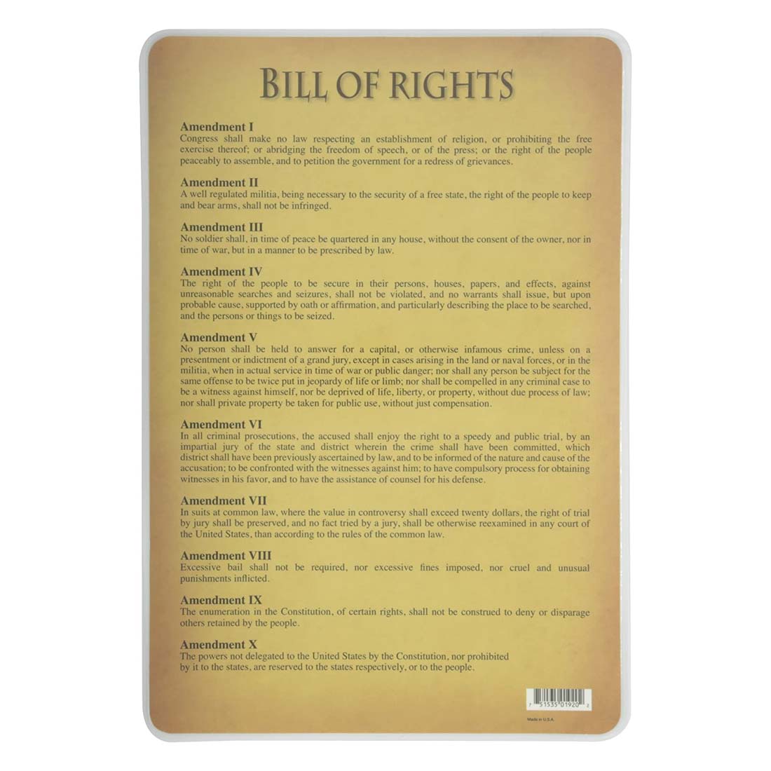 Bill of Rights from the back side of the Signers of The U.S. Constitution Painless Learning Placemat