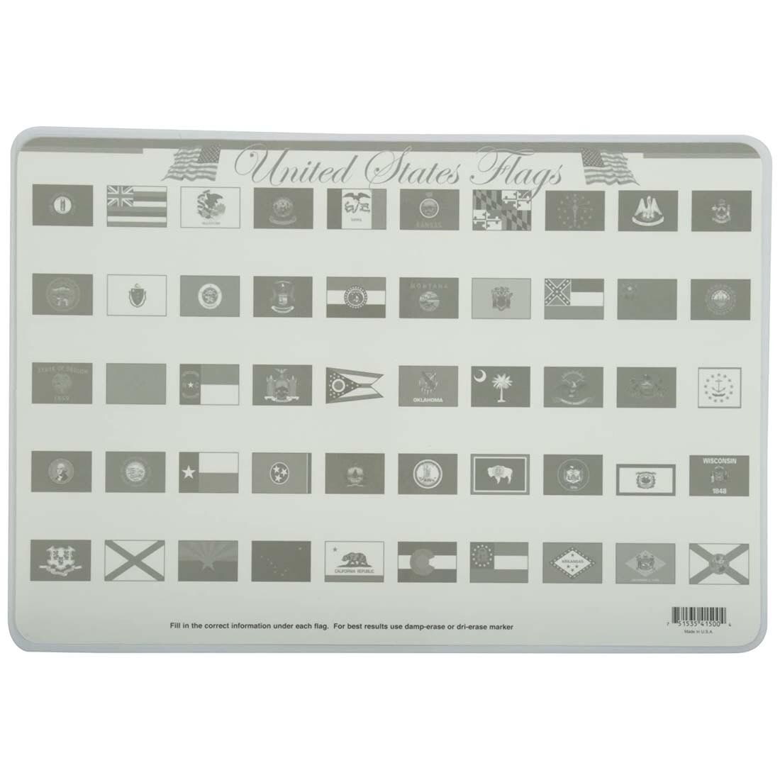 back side of the United States Flags Painless Learning Placemat