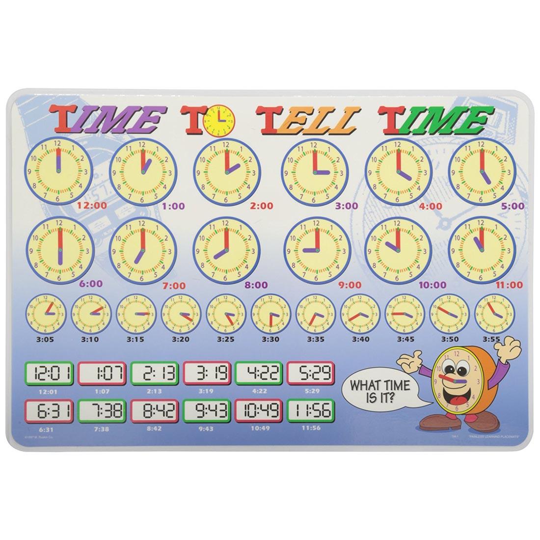 Time To Tell Time Painless Learning Placemat