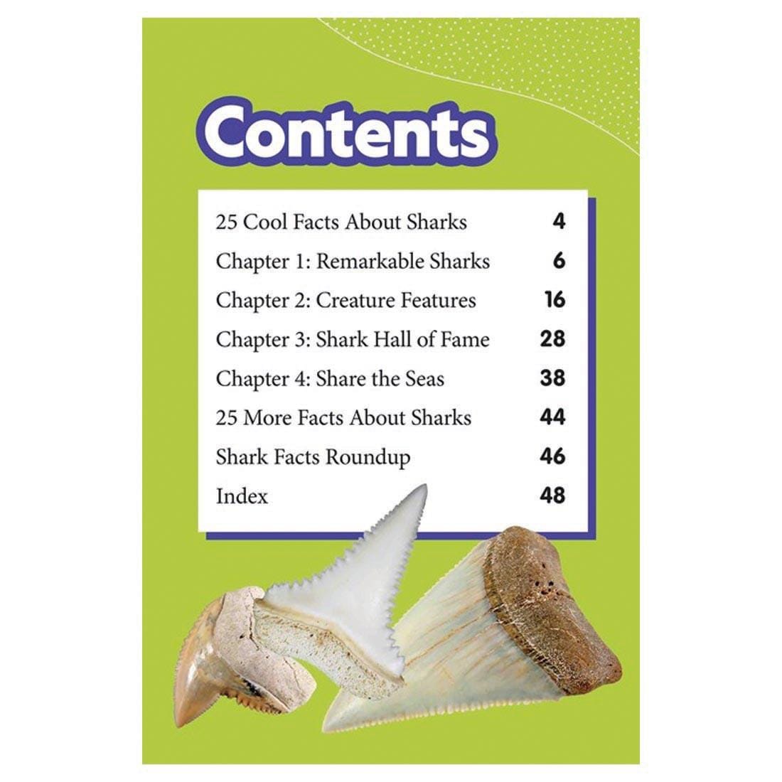 Contents page from Sharks! National Geographic Reader Level 3