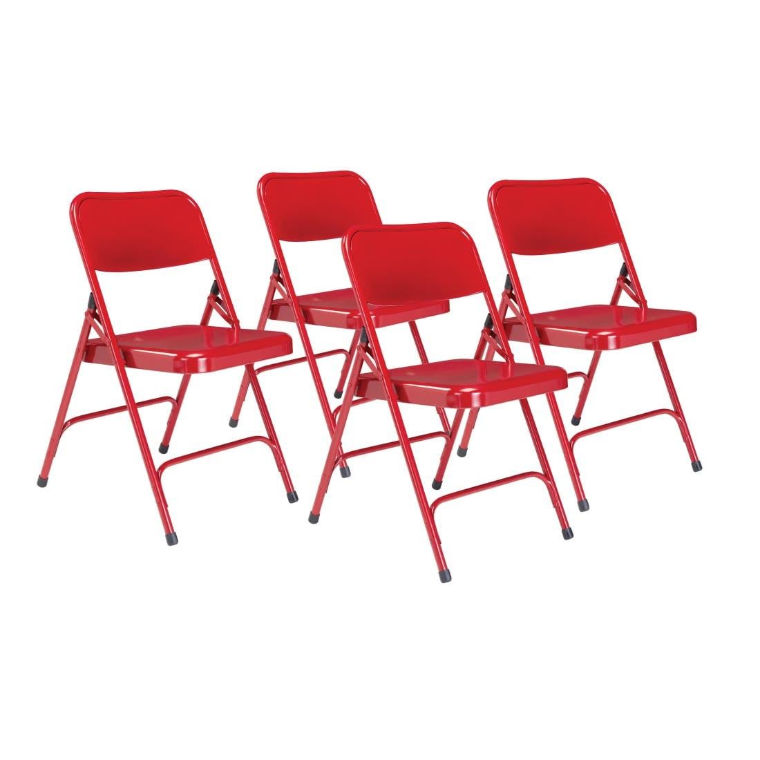 4 Red National Public Seating 200 Series All-Steel Folding Chairs