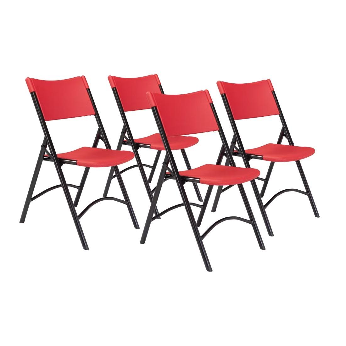 4 Red National Public Seating 600 Series Heavy Duty Plastic Folding Chairs