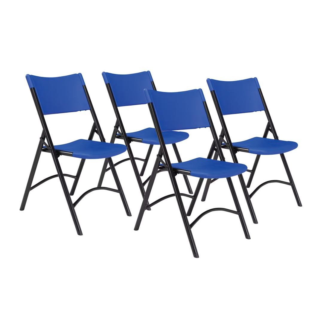 4 Blue National Public Seating 600 Series Heavy Duty Plastic Folding Chairs