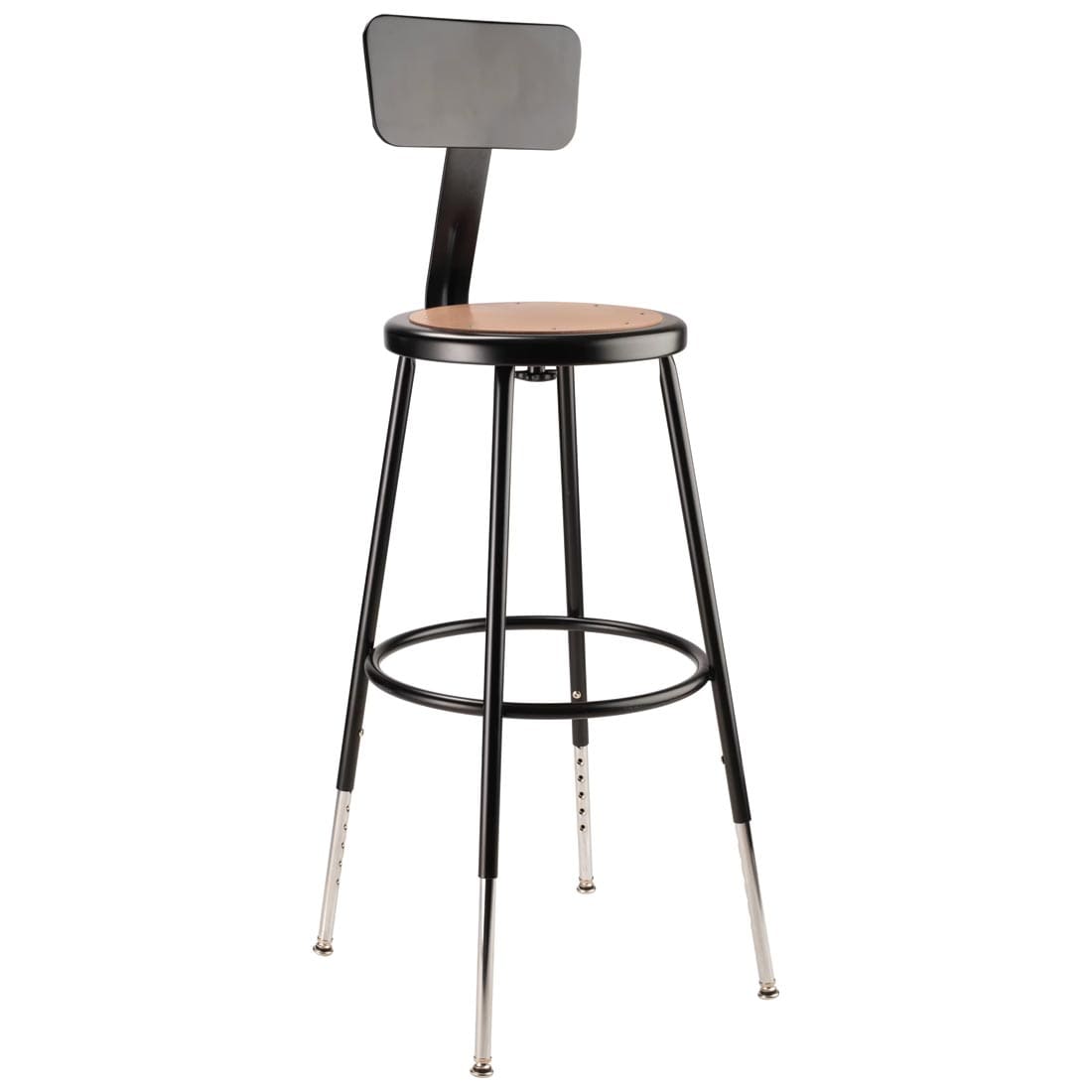 National Public Seating Adjustable Height Heavy Duty Black Steel Stool With Backrest