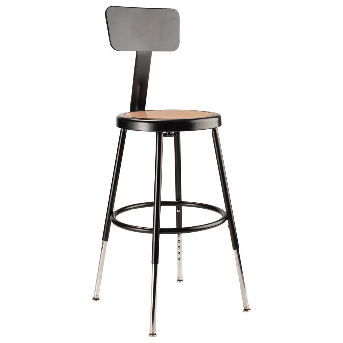National Public Seating Adjustable Height Heavy Duty Black Steel Stool With Backrest