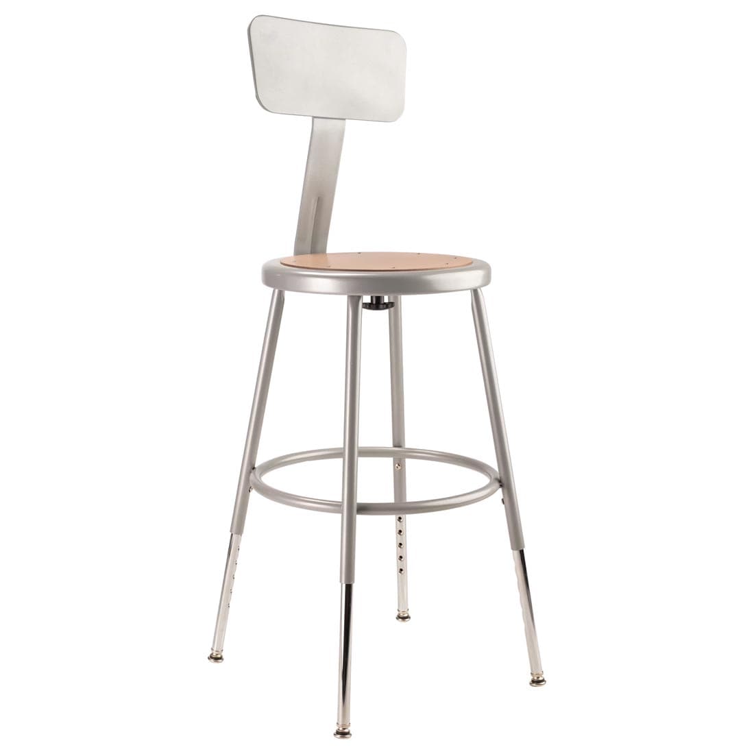 National Public Seating 18-1/2" Adjustable Height Heavy Duty Grey Steel Stool With Backrest