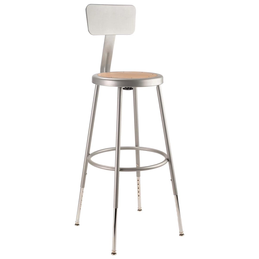National Public Seating 24-1/2" Adjustable Height Heavy Duty Grey Steel Stool With Backrest
