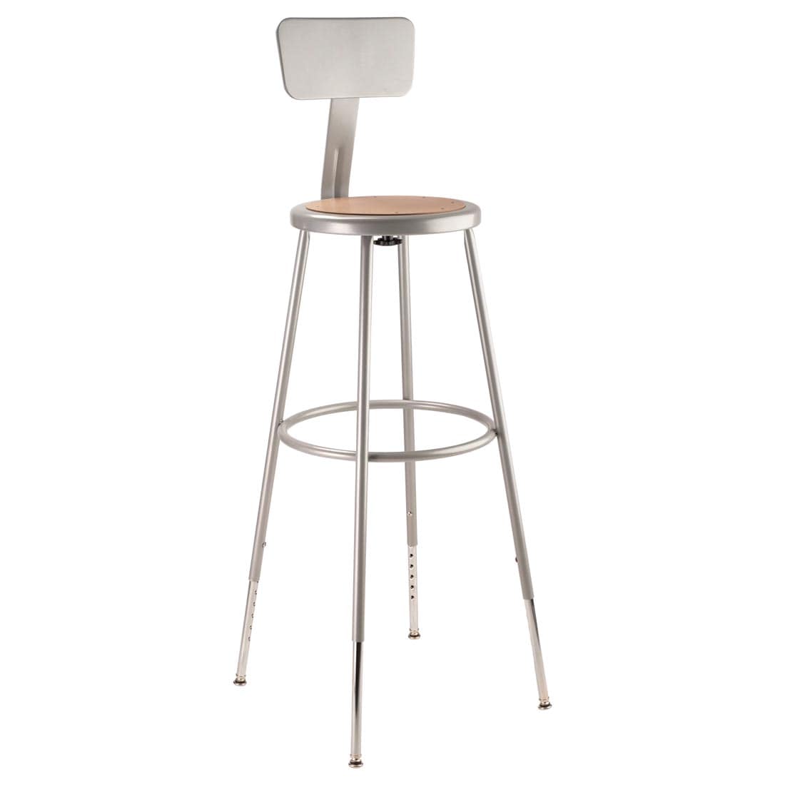 National Public Seating 30-1/2" Adjustable Height Heavy Duty Grey Steel Stool With Backrest