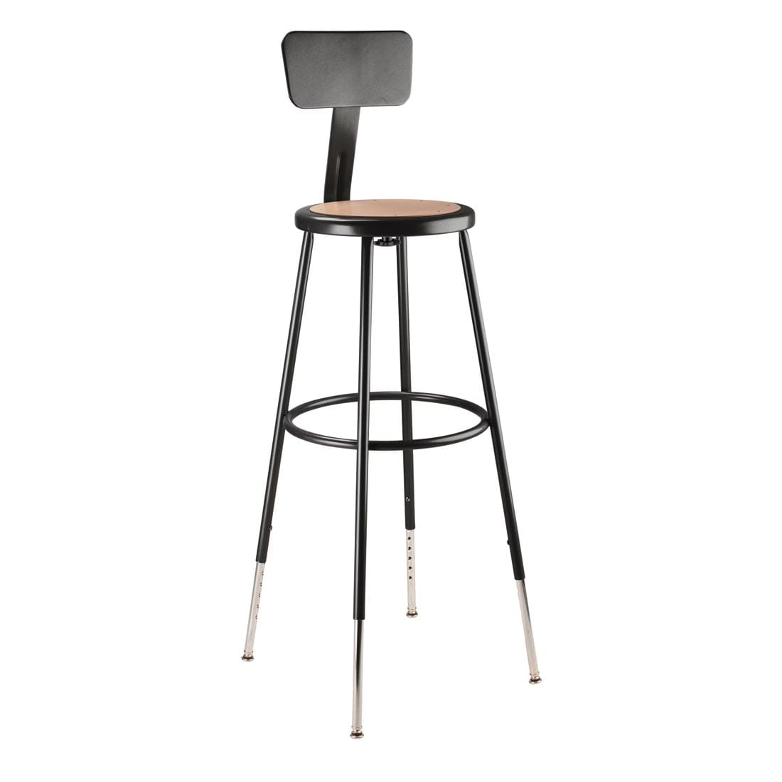 National Public Seating 30-1/2" Adjustable Height Heavy Duty Black Steel Stool With Backrest