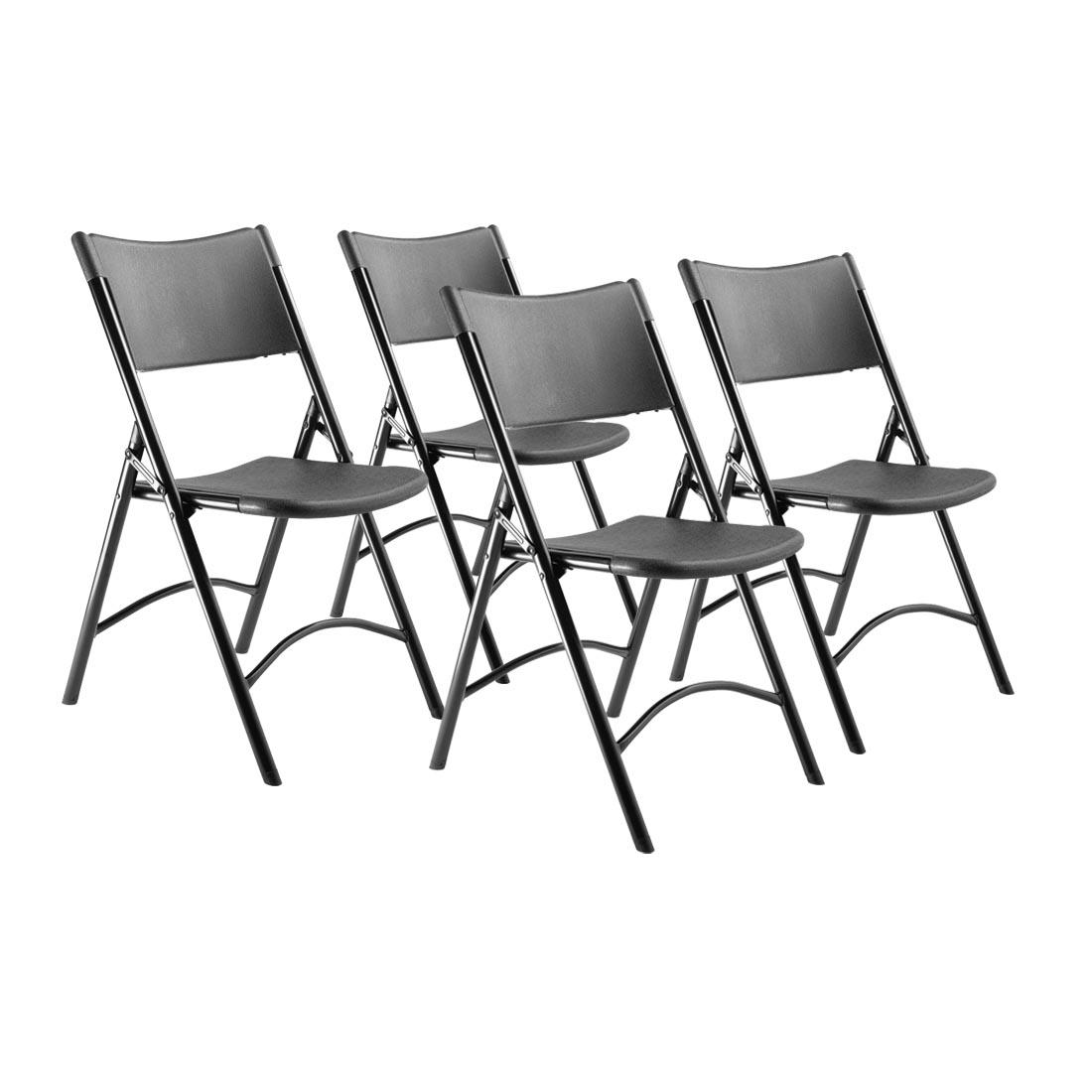 4 Black 600 Series Heavy Duty Plastic Folding Chairs by National Public Seating