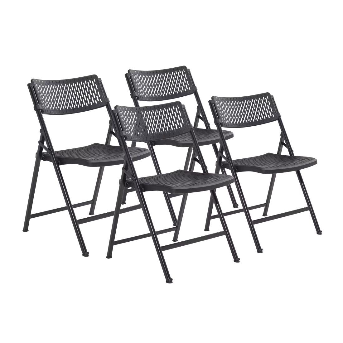 4 Black AirFlex Series Premium Polypropylene Folding Chairs by National Public Seating