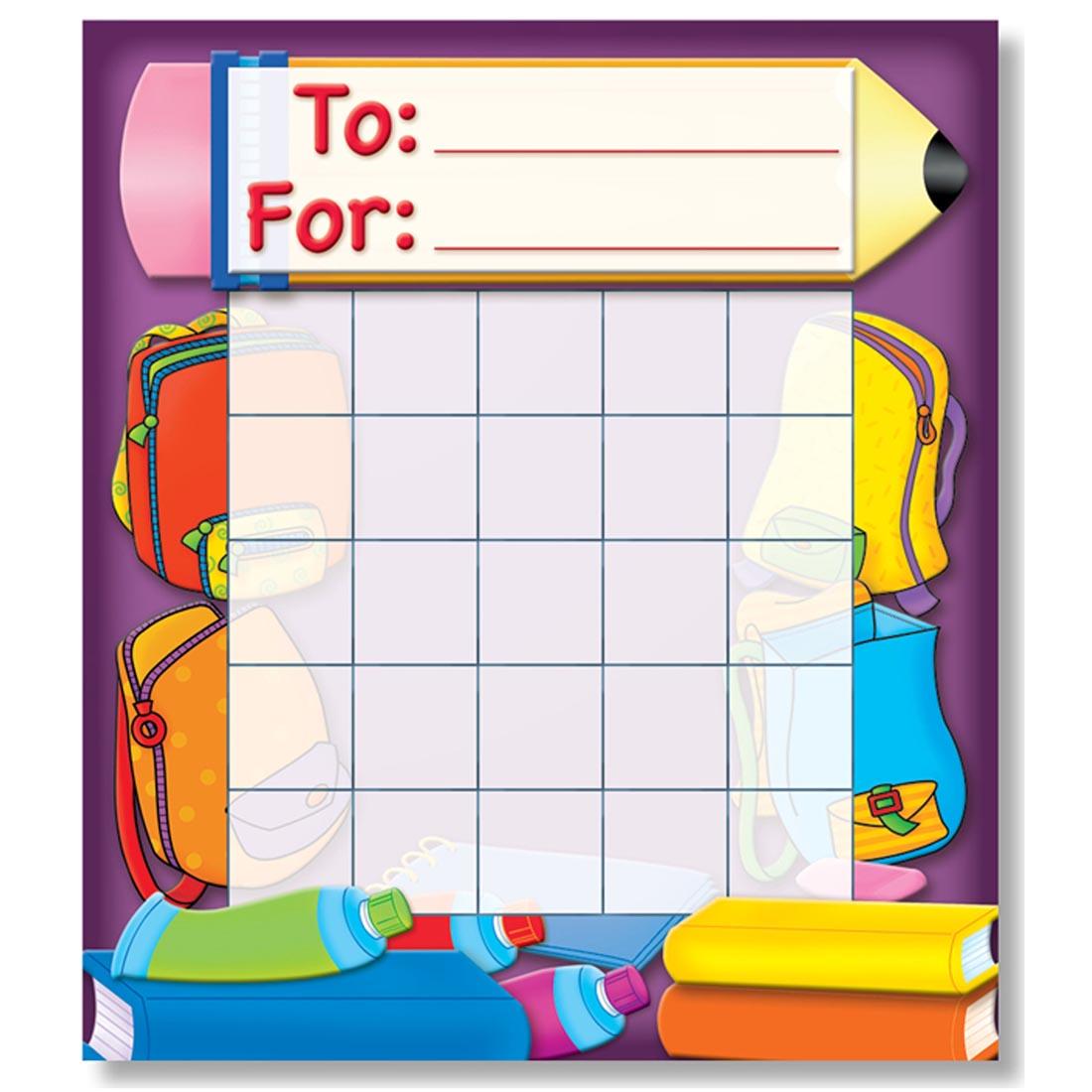 Mini Incentive Charts with assorted school supplies border