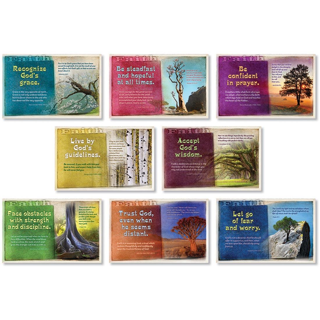 poster set with bible verses about faith, featuring trees