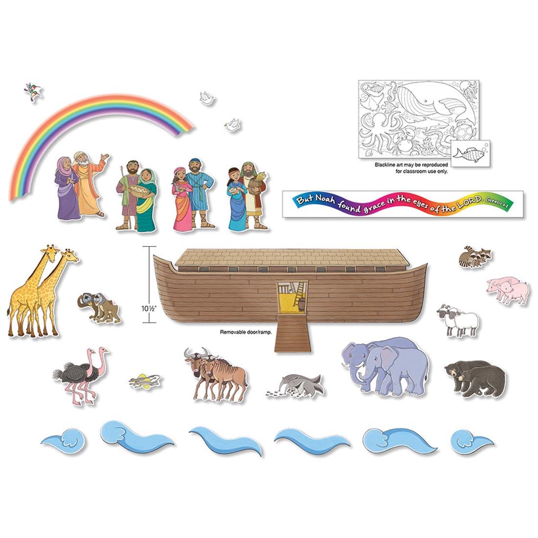 Noah's Ark Bulletin Board Set By North Star Teacher Resources with the text Blackline art may be reproduced for classroom use only. Removeable door/ramp