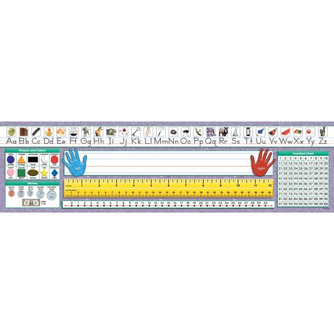 Primary Traditional Manuscript Desk Plates with various learning tools