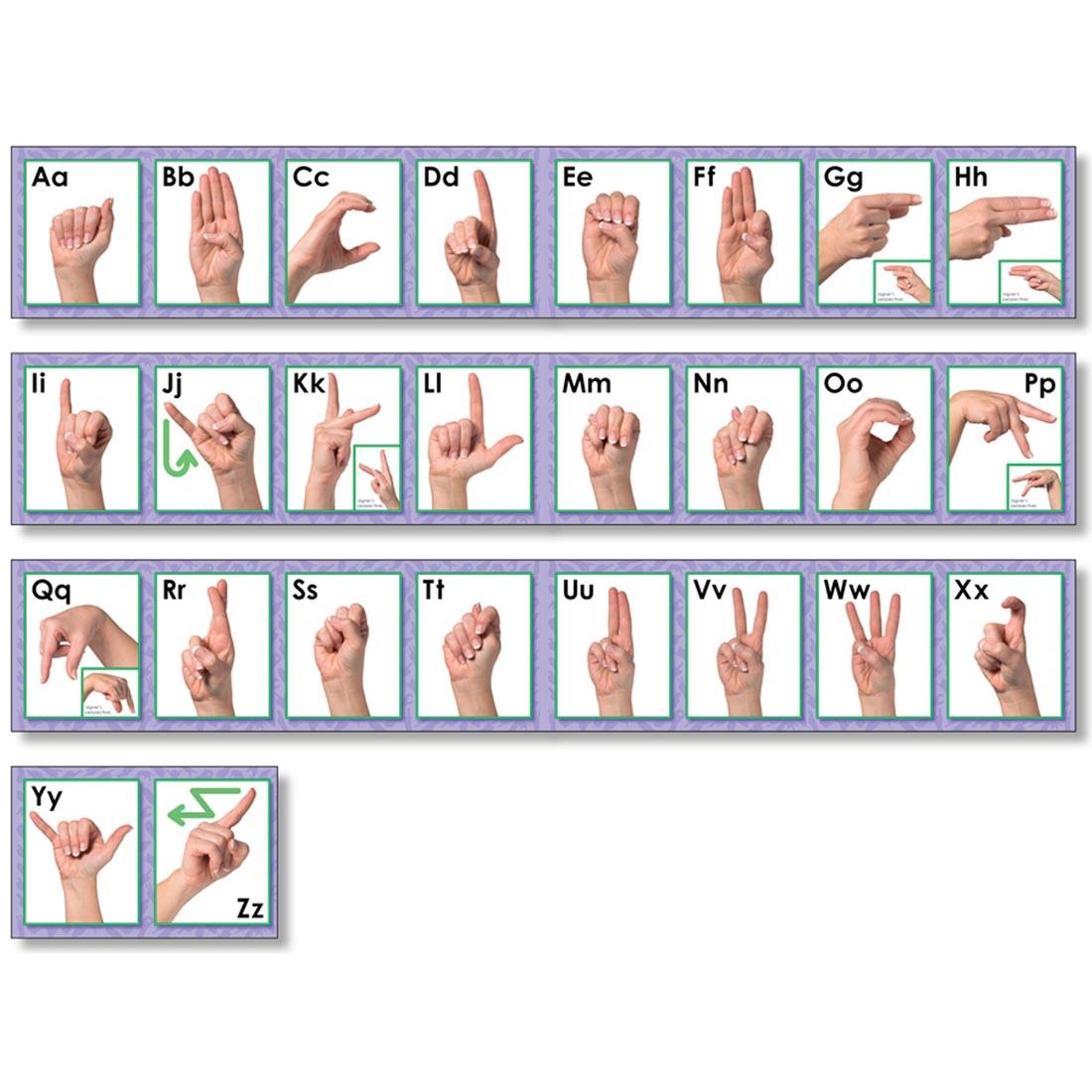 bulletin board set with american sign language finger spelling alphabet
