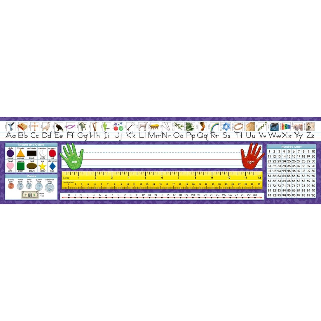 Inspirational Primary Traditional Manuscript Desk Plates with various learning tools