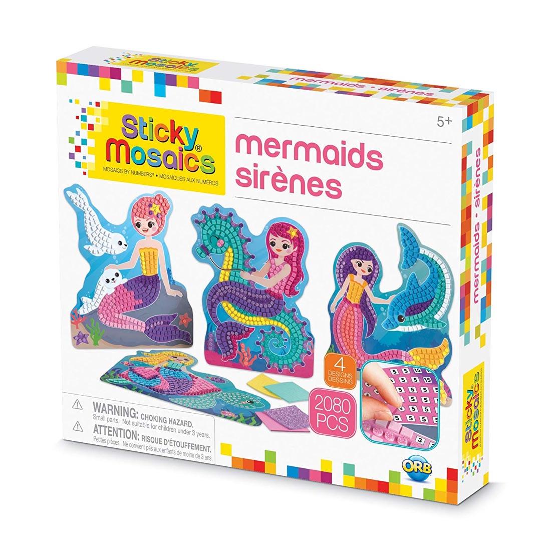 box of adhesive-backed foam mosaic crafts, featuring 4 different mermaid designs