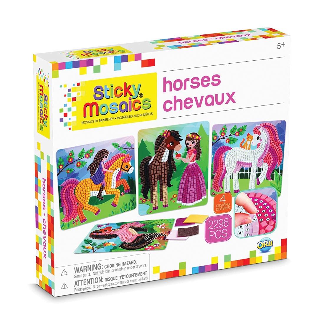 box of adhesive-backed foam mosaic crafts, featuring 4 different horse scenes