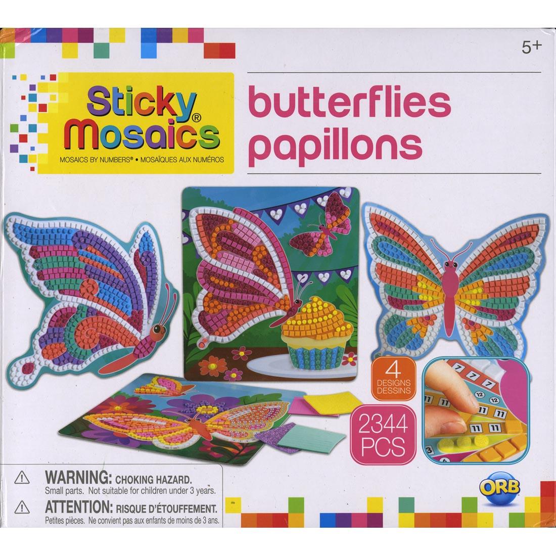 box of adhesive-backed foam mosaic crafts, featuring 4 different butterfly designs