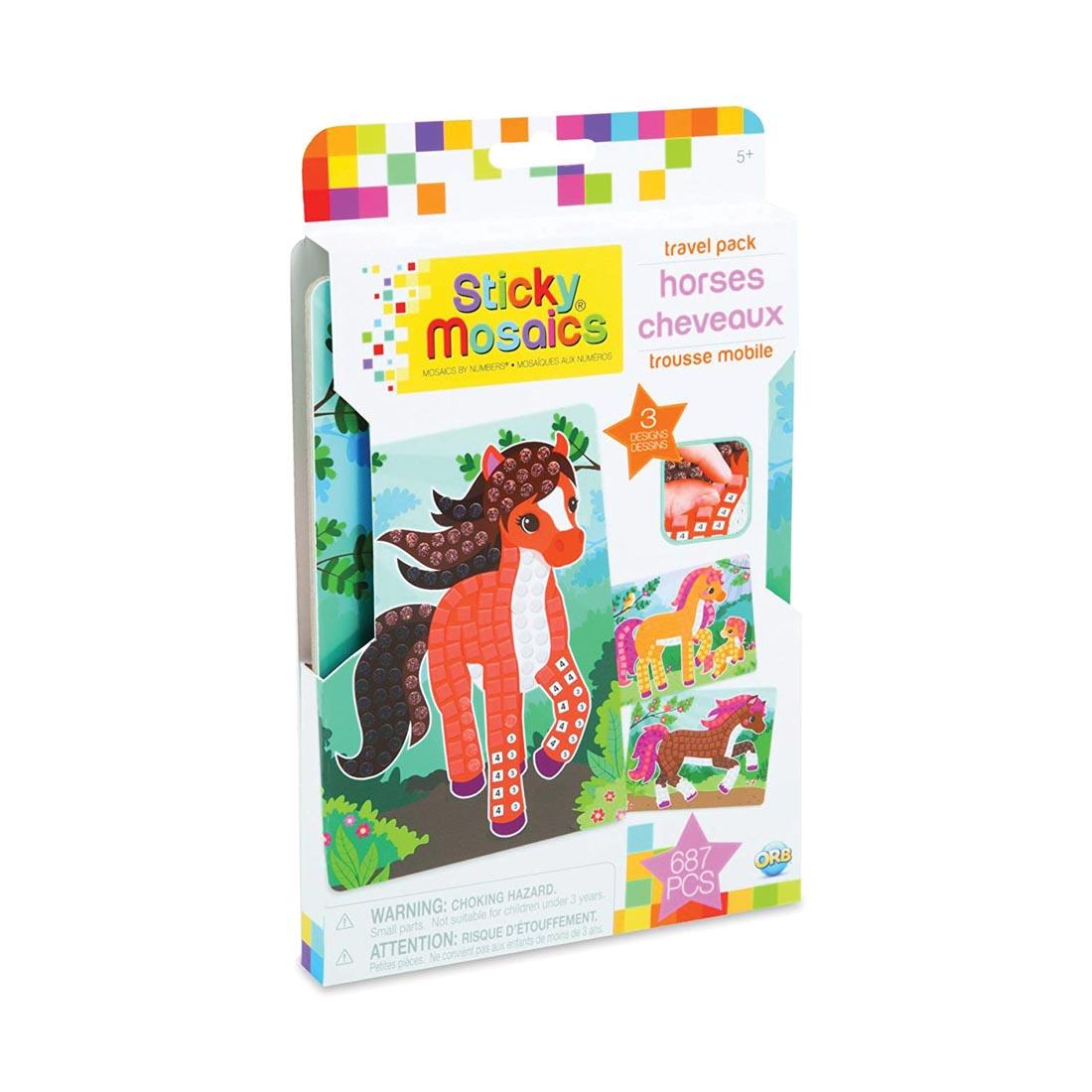 box of adhesive-backed foam mosaic crafts, featuring 3 different horse designs
