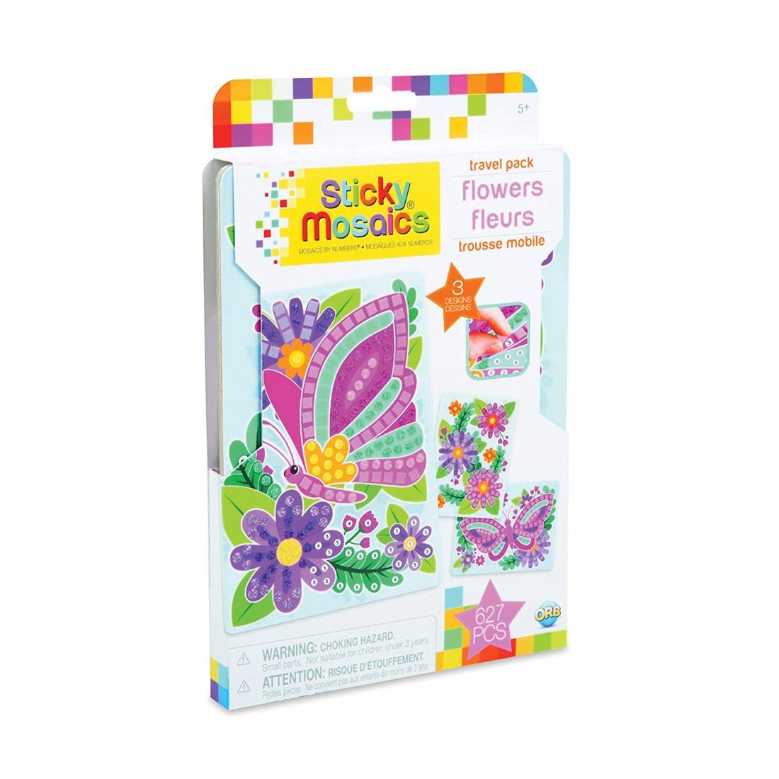 box of adhesive-backed foam mosaic crafts, featuring 3 different flower designs