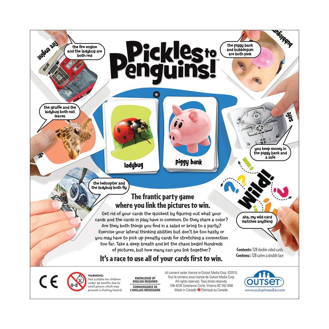 back of package for Pickles to Penguins Game
