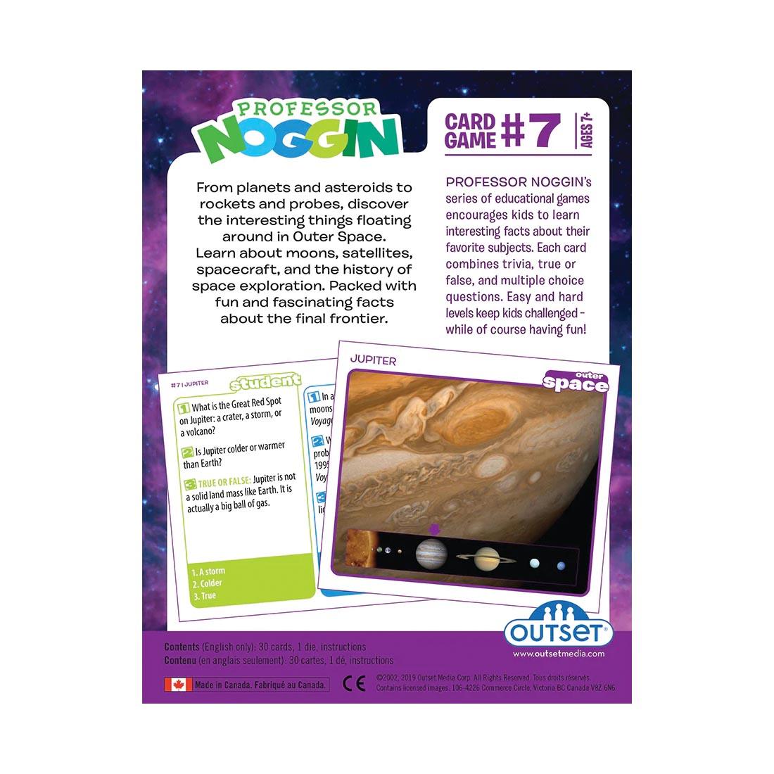 back of package for the Outer Space Professor Noggin Card Game