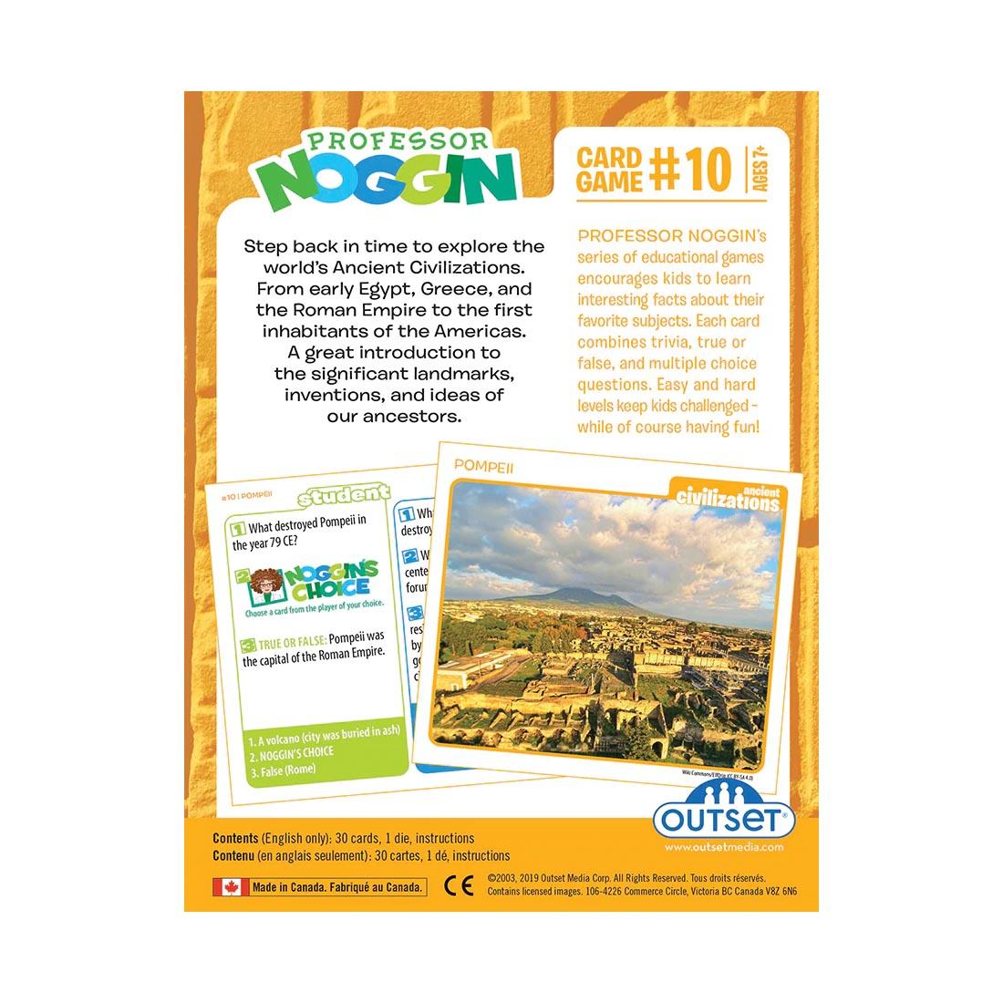 back of package for the Ancient Civilizations Professor Noggin Card Game
