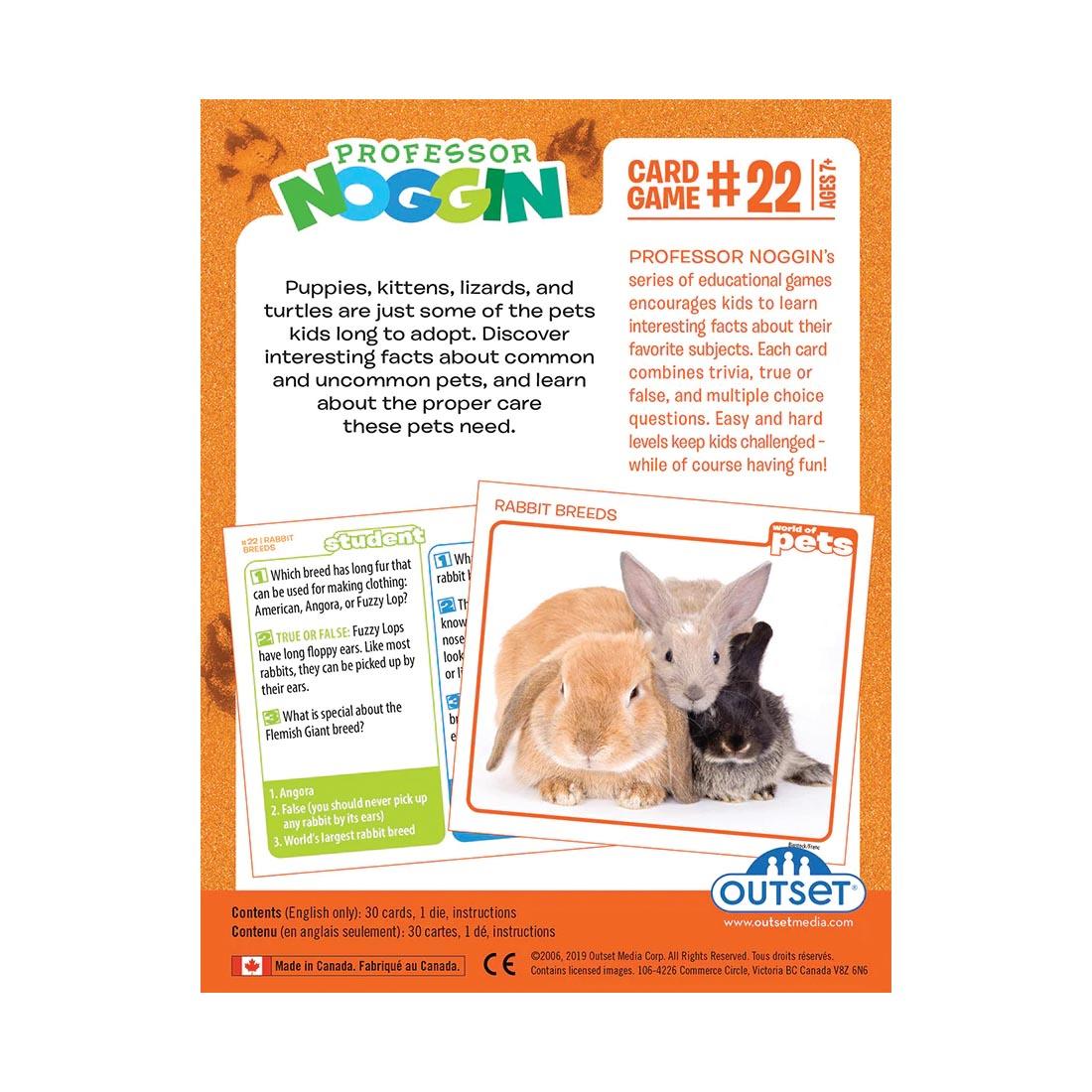 back of package for the World of Pets Professor Noggin Card Game