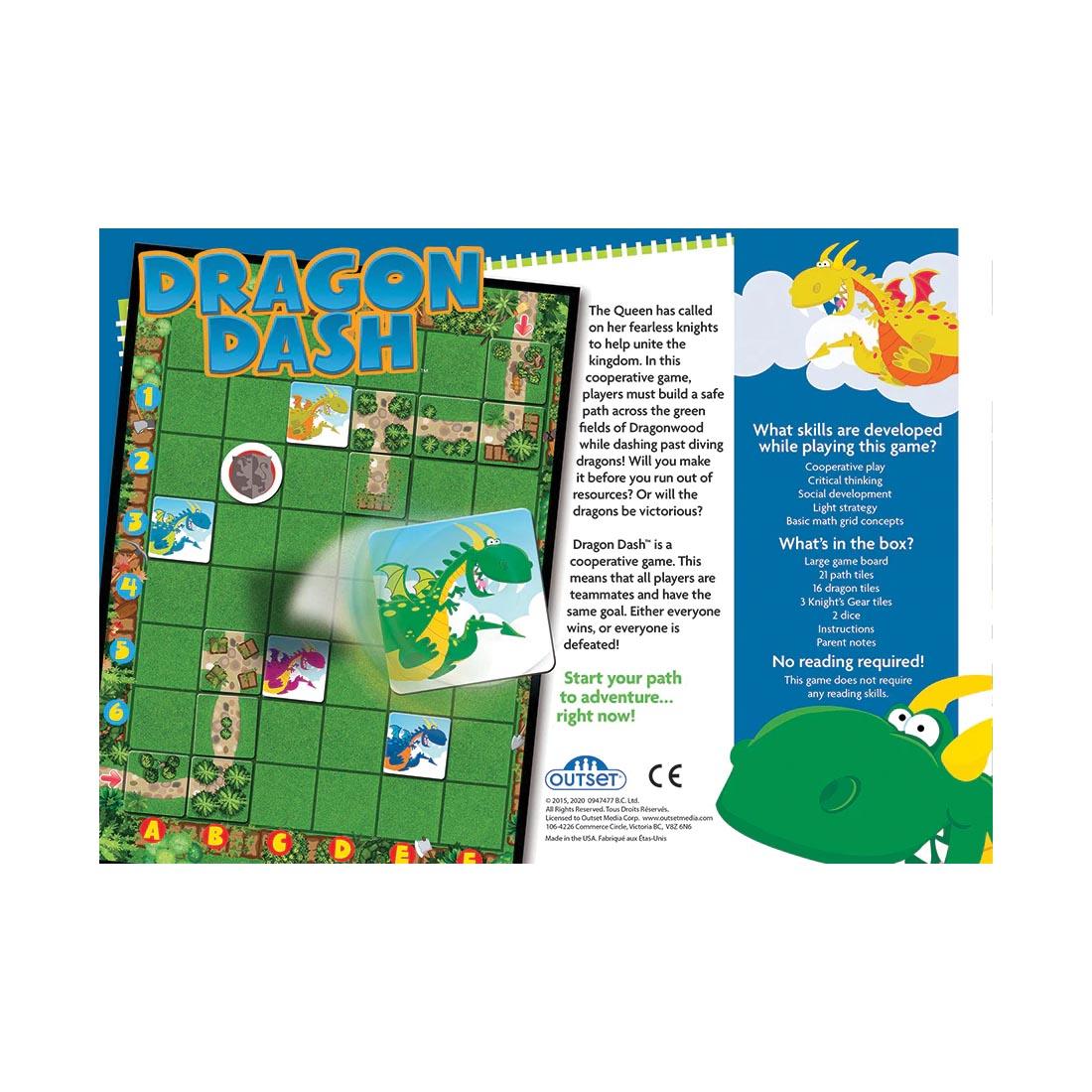 back of package for Dragon Dash Cooperative Board Game