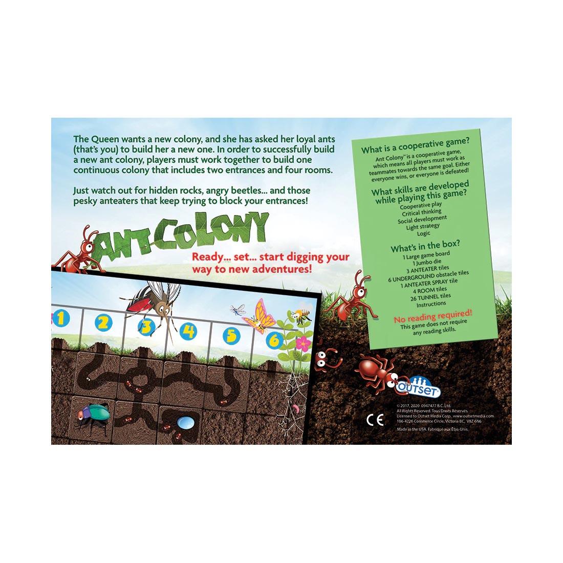 back of box for Ant Colony Cooperative Board Game