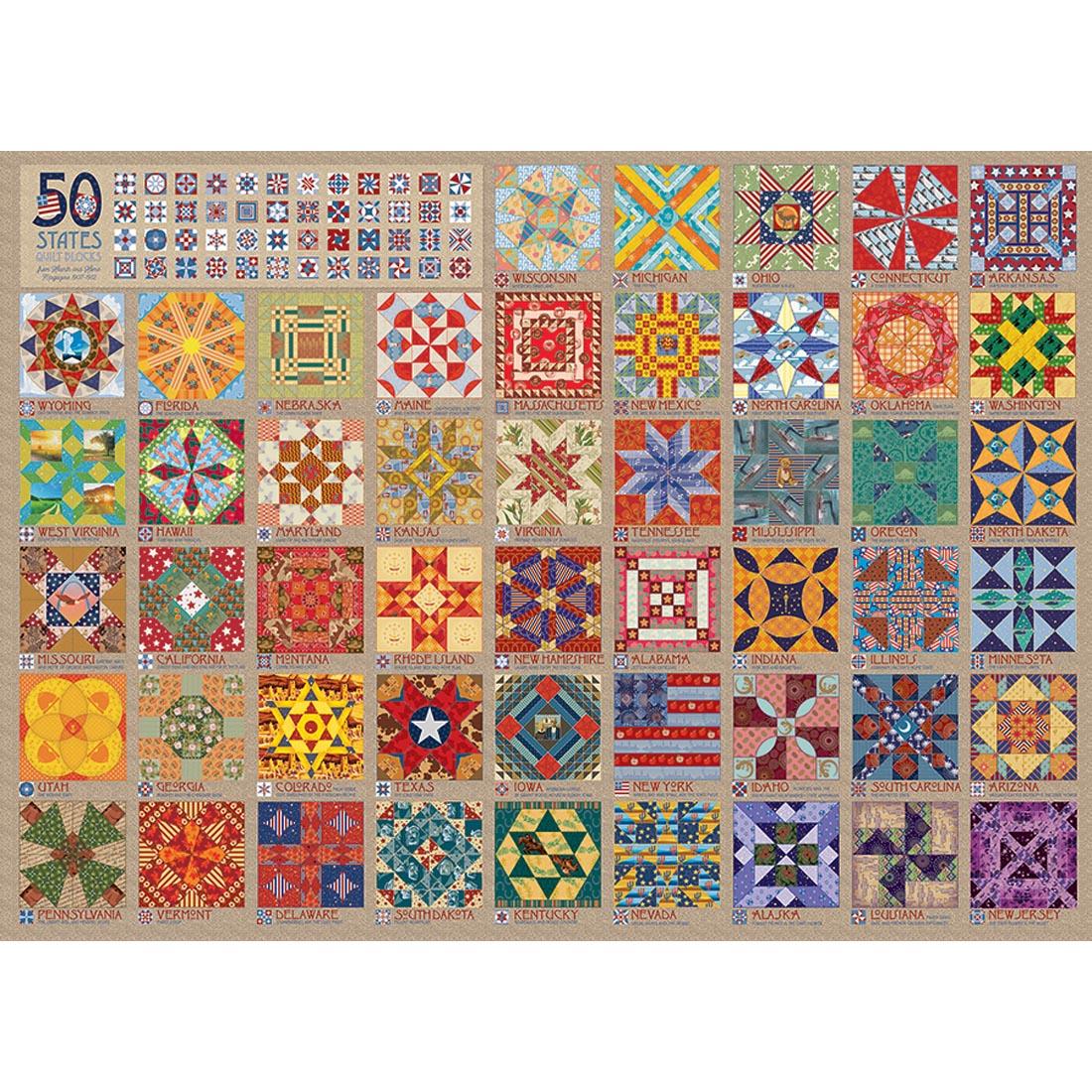 artwork for 50 States Quilt Blocks 1000-Piece Puzzle By Cobble Hill