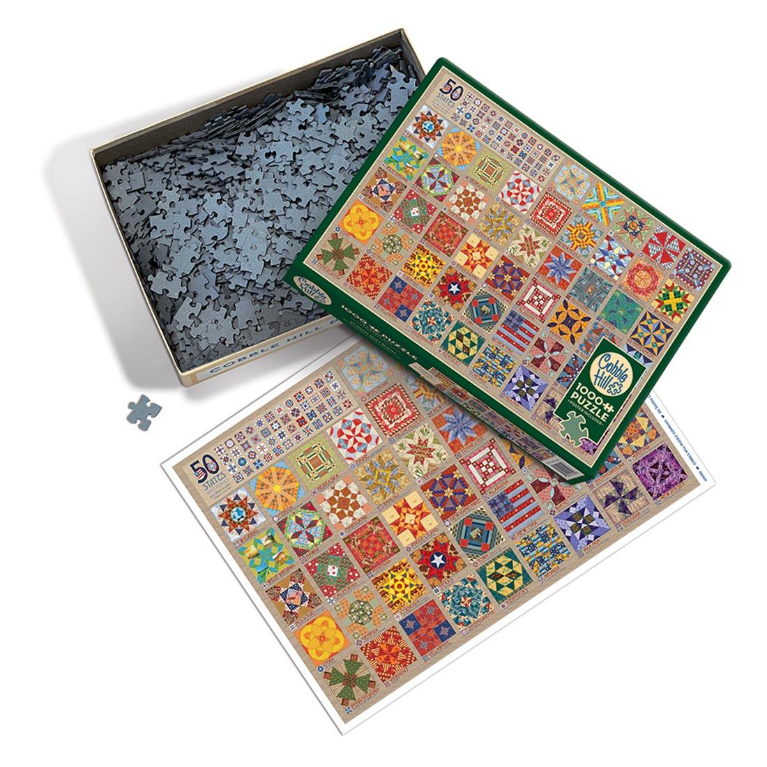 open box of 50 States Quilt Blocks 1000-Piece Puzzle By Cobble Hill