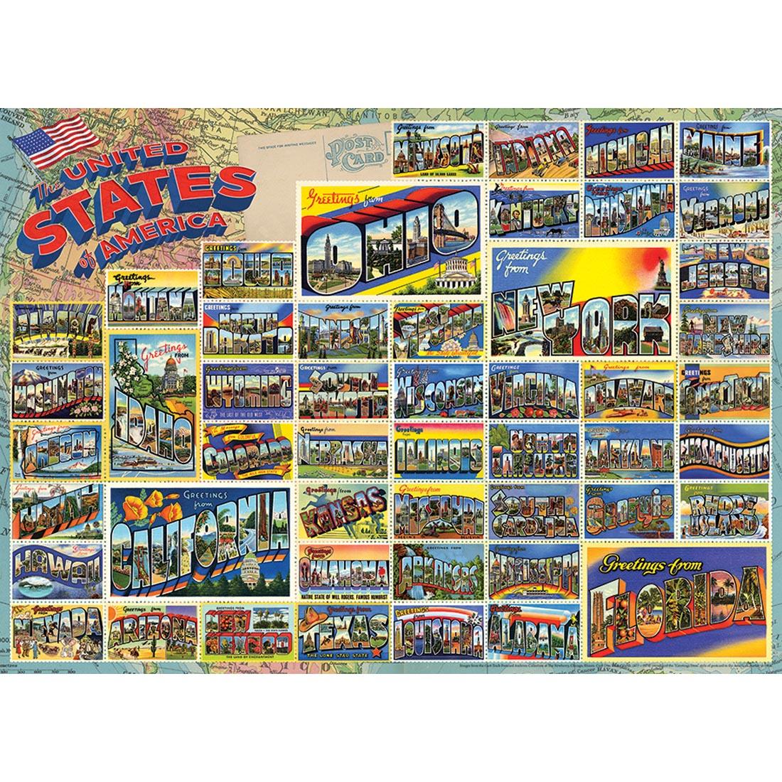 artwork for Vintage American Postcards 1000-Piece Puzzle By Cobble Hill