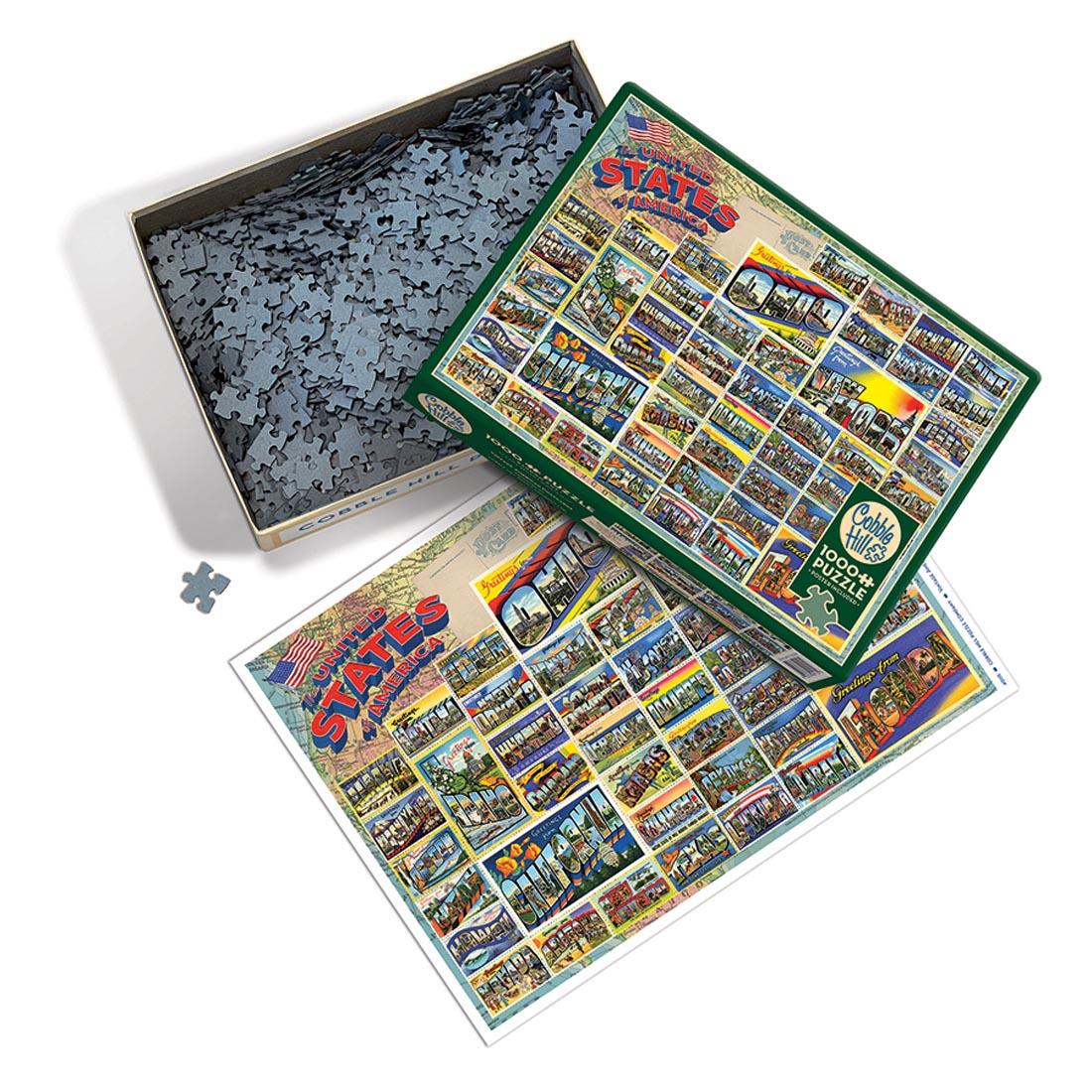 open box of Vintage American Postcards 1000-Piece Puzzle By Cobble Hill