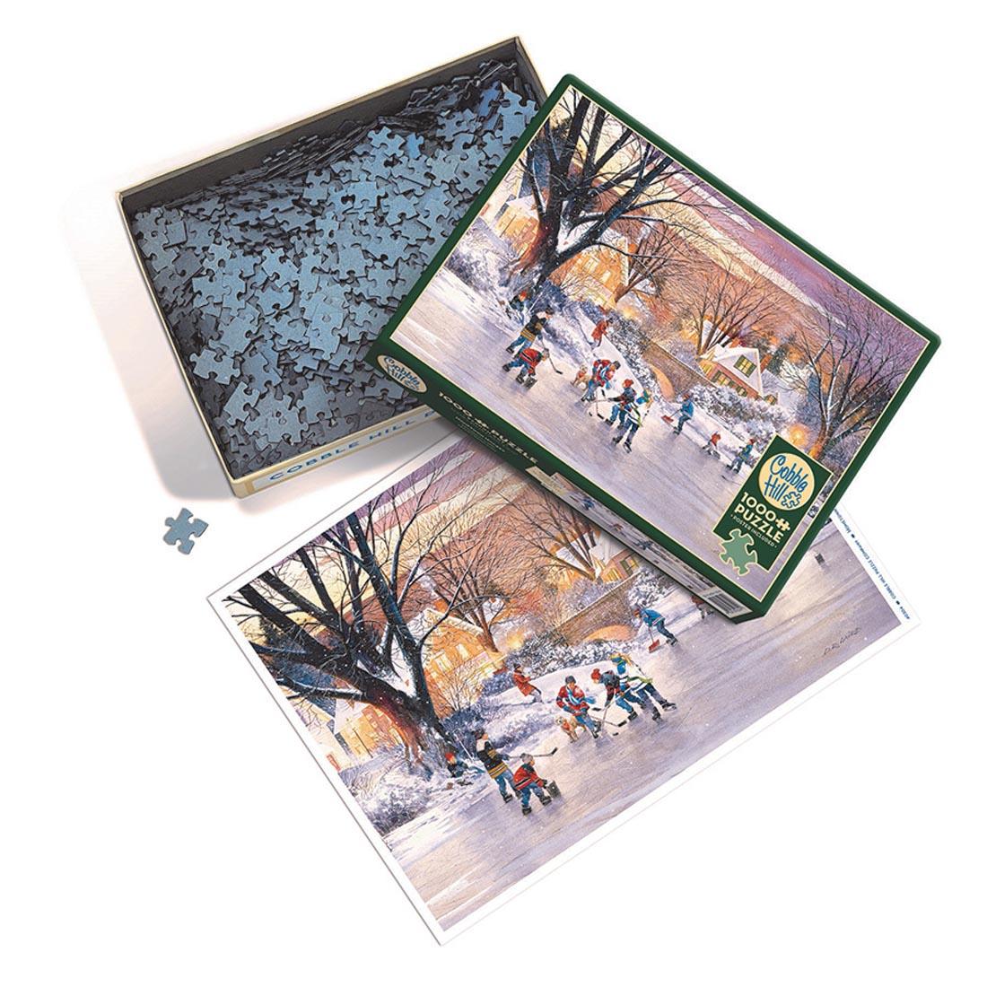 open box of Hometown Hockey 1000-Piece Puzzle By Cobble Hill