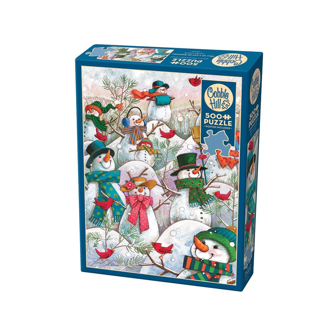 box for the Hill of a Lot of Snowmen 500-Piece Puzzle By Cobble Hill