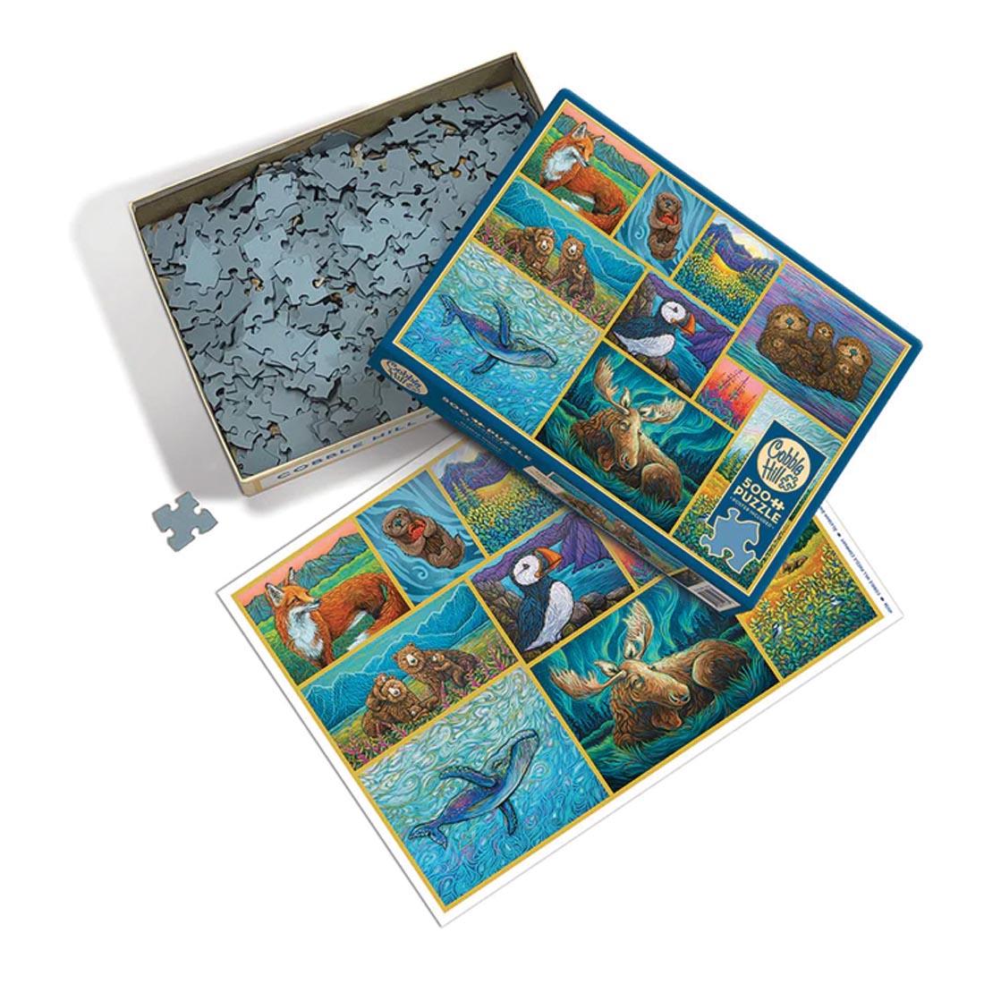 open box of Alaskan Animals 500-Piece Puzzle By Cobble Hill